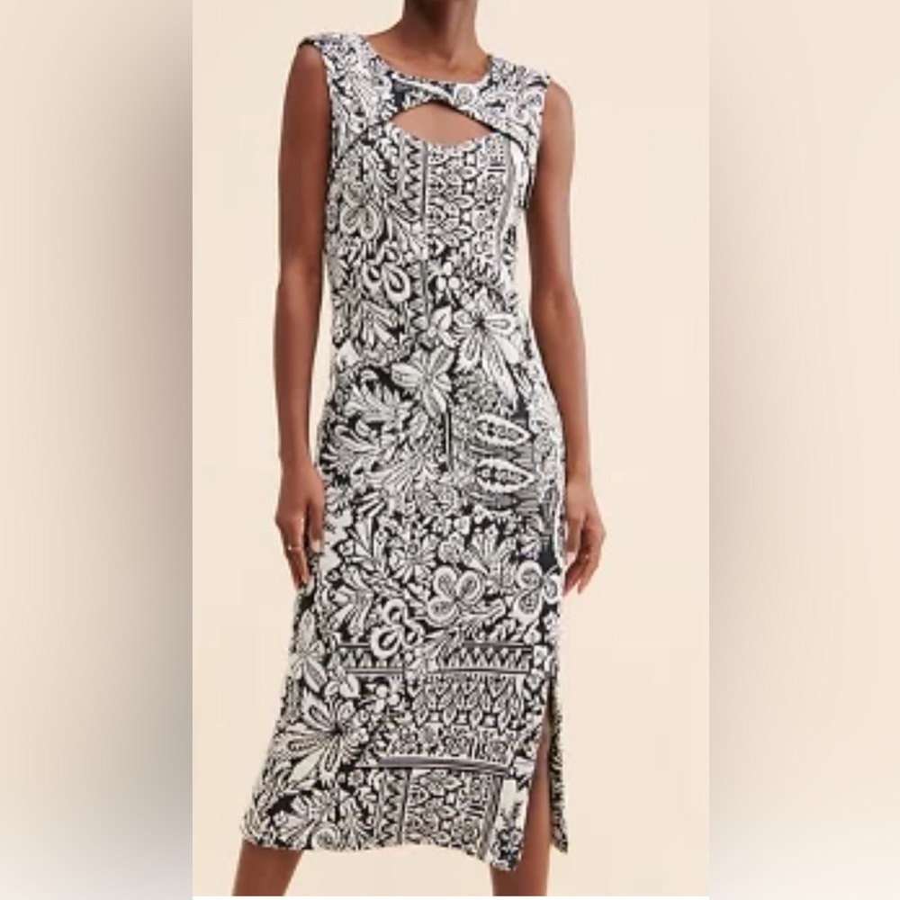 Anthropologie Jacquard Cut-Out Midi 
Black/White Sheath Dress Medium